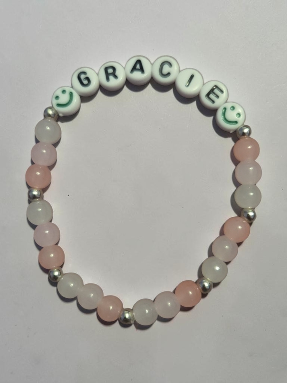 Gracie Pink & White Personalized Beaded Bracelet